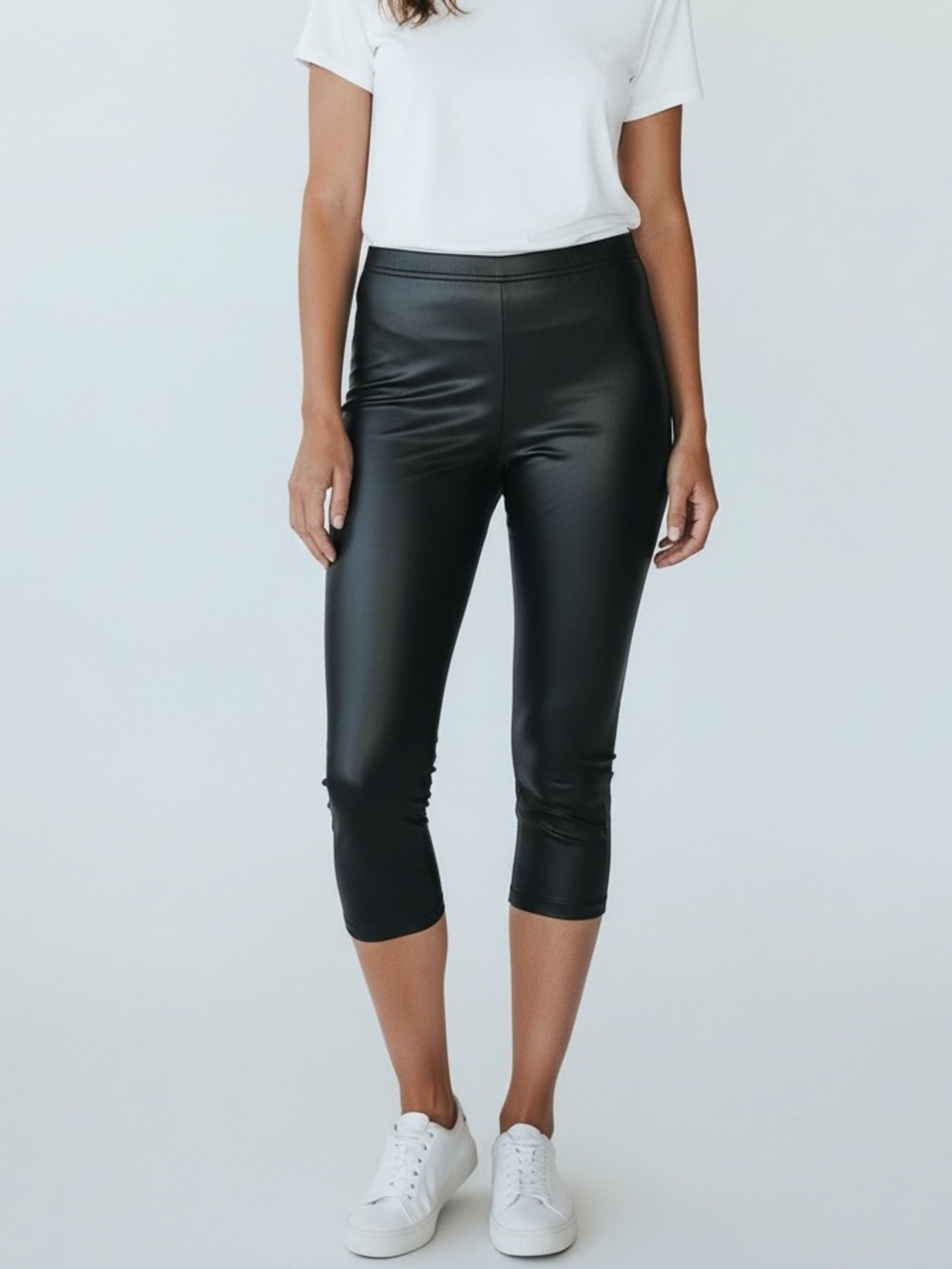 BLACK Faux Leather Capri Leggings